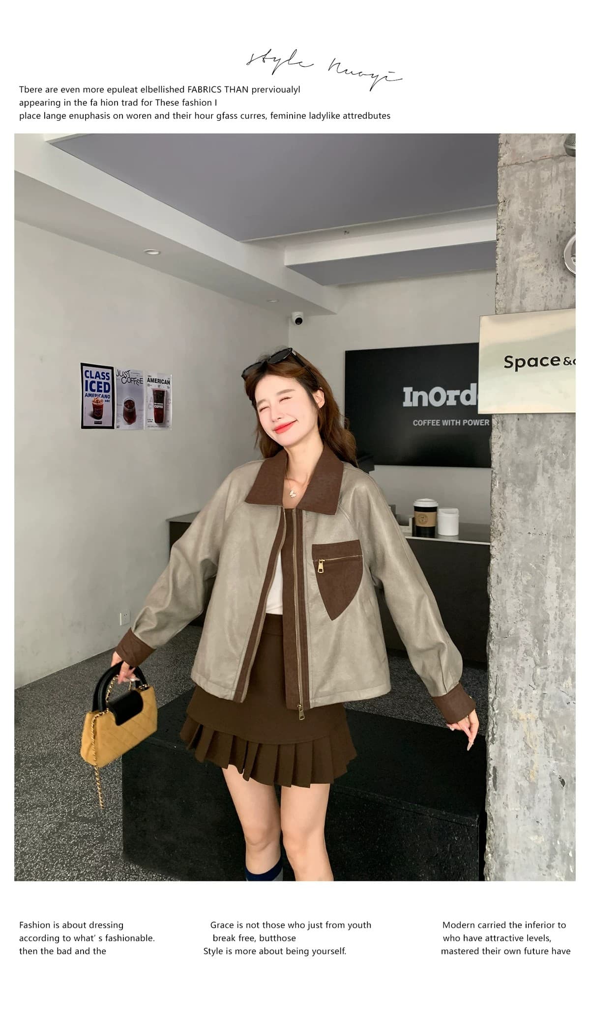 항구 바람 레트로 pu 가죽 재킷 여성 코트 2026 가을 새로운 배색 폴로 칼라 작은 키 슬림해 보이는 차가운 바람의 소리 재킷 맨위 상세 이미지 29