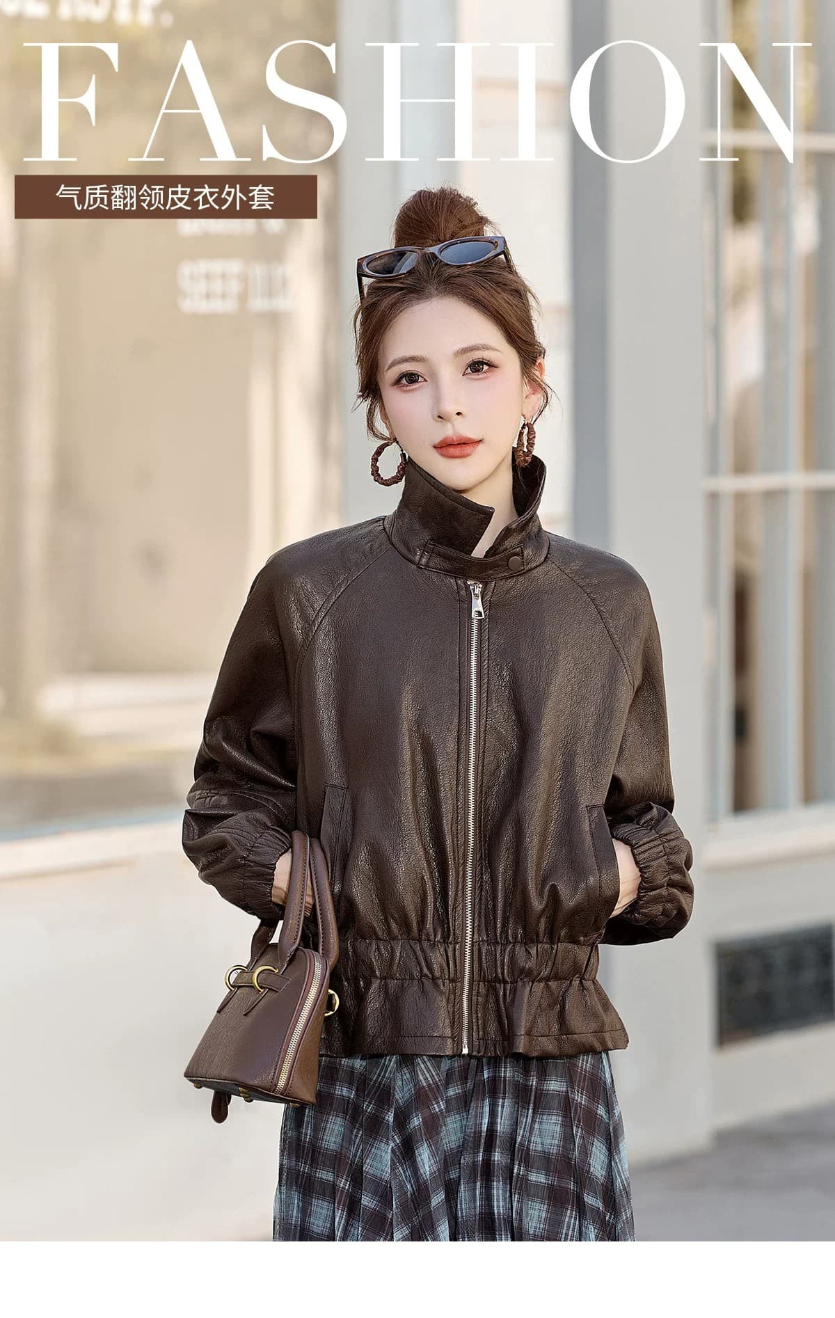허리 수축 레트로 차가운 바람의 소리 바람 재킷 폴로 칼라 pu 가죽 재킷 여성 2026 가을 새로운 루즈핏 패션 고급 센스 재킷 상세 이미지 2