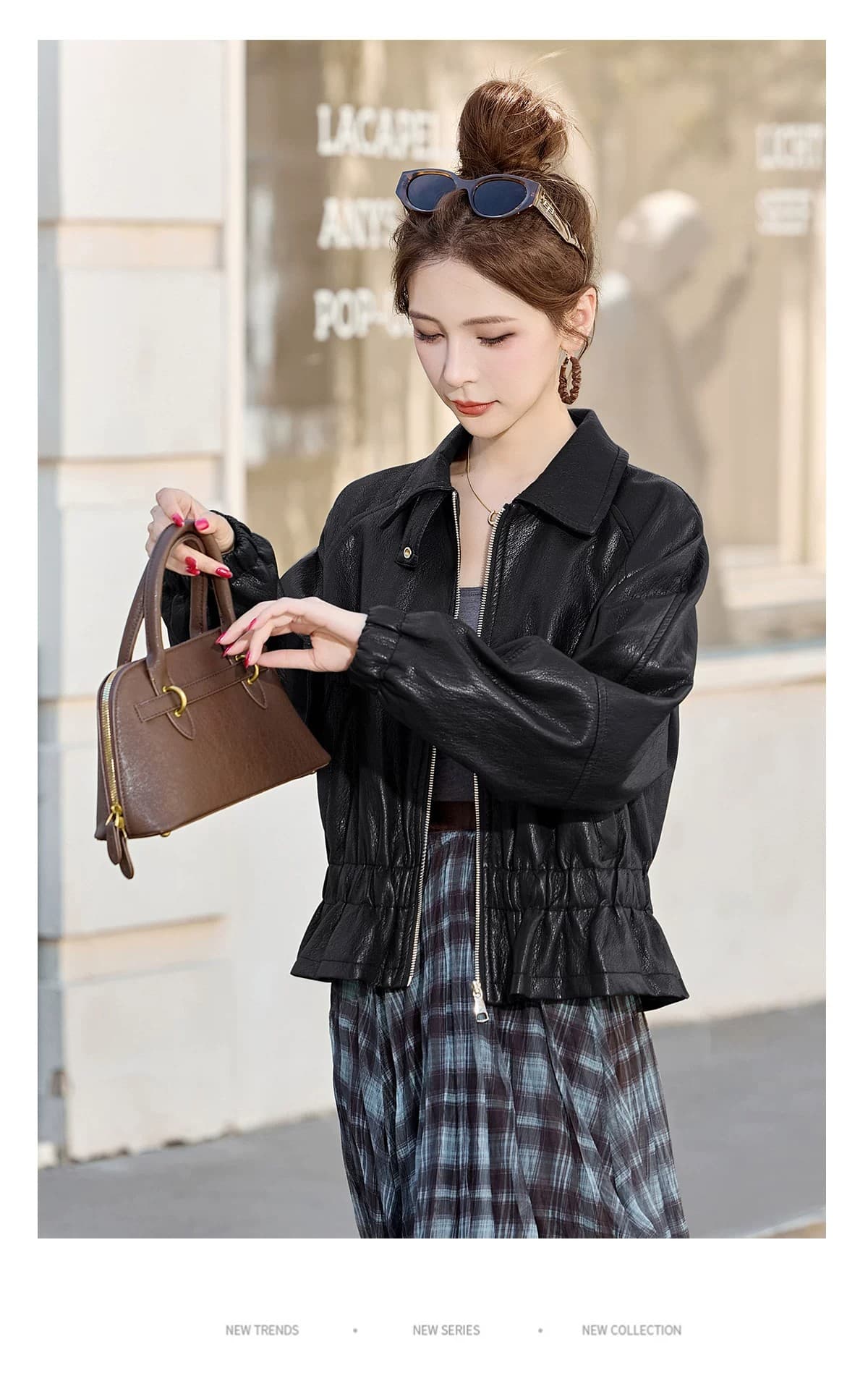 허리 수축 레트로 차가운 바람의 소리 바람 재킷 폴로 칼라 pu 가죽 재킷 여성 2026 가을 새로운 루즈핏 패션 고급 센스 재킷 상세 이미지 20