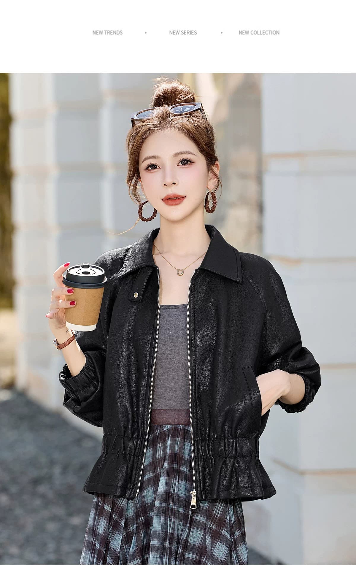 허리 수축 레트로 차가운 바람의 소리 바람 재킷 폴로 칼라 pu 가죽 재킷 여성 2026 가을 새로운 루즈핏 패션 고급 센스 재킷 상세 이미지 26