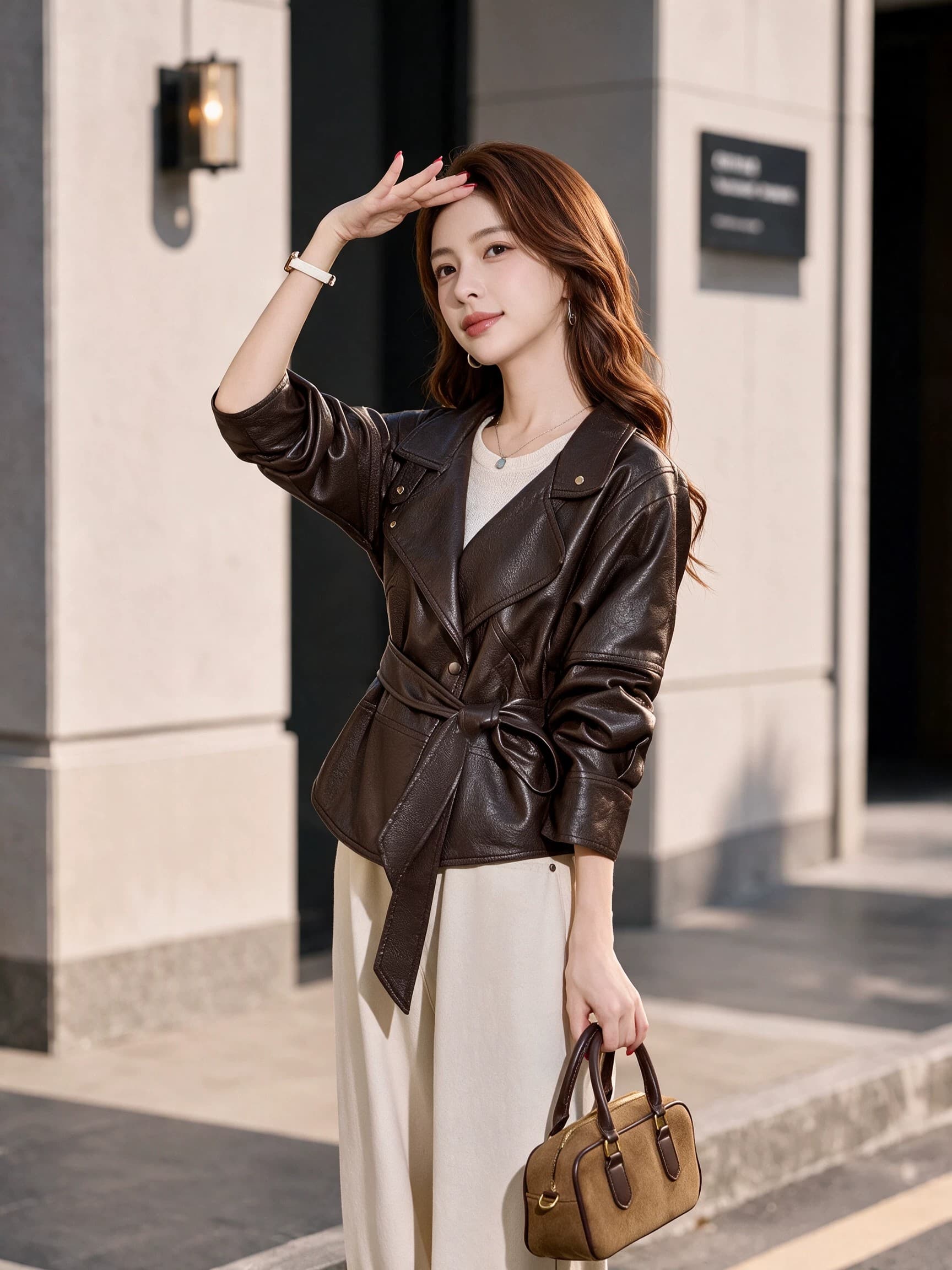 2026 새로운 가을 가죽 재킷 여성 코트 고급 센스 차가운 바람의 소리 바람 스탠드 칼라 폴로 칼라 허리 수축 슬림해 보이는 쇼트 스타일 가죽 자켓 상세 이미지 5