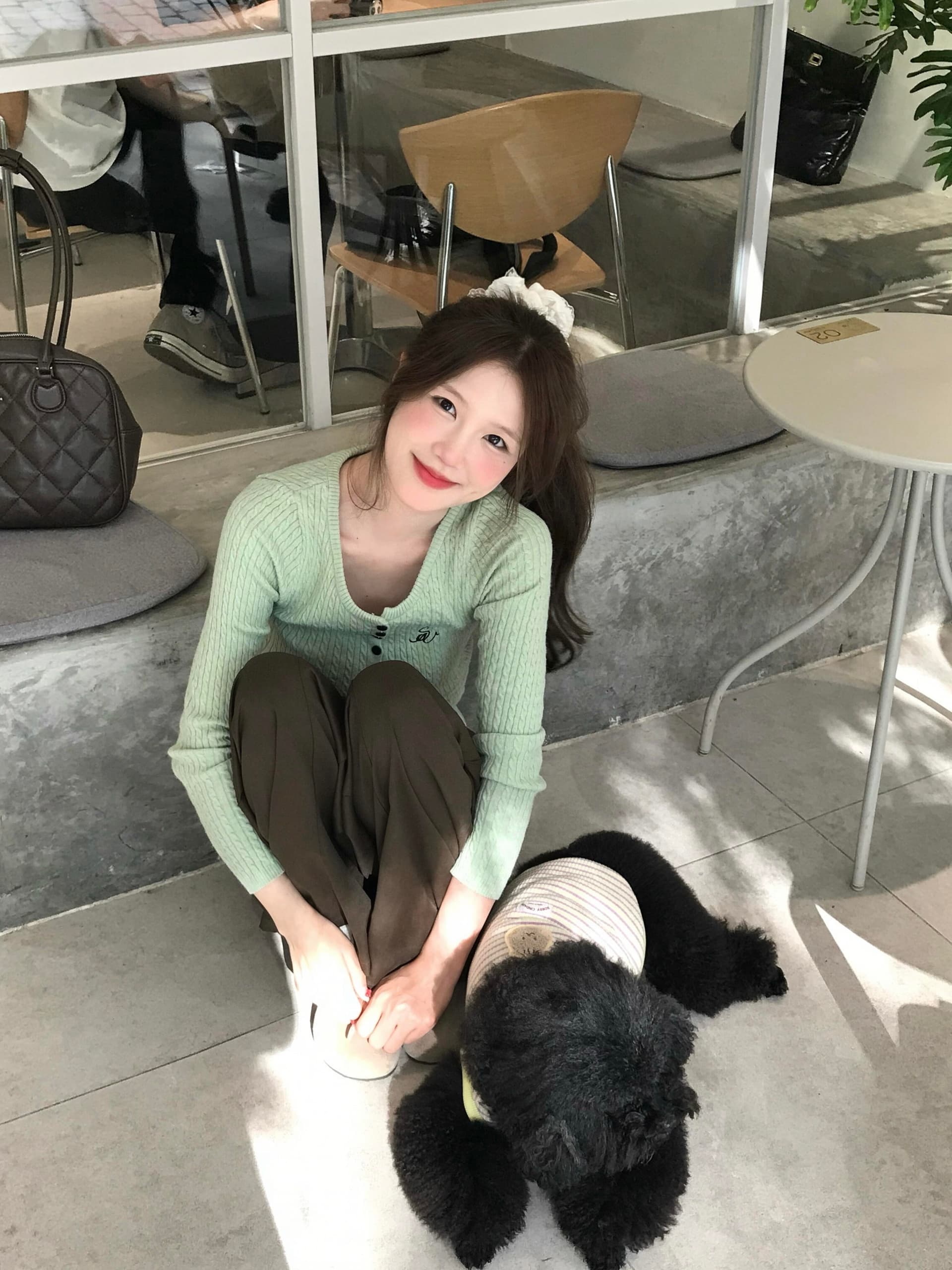 insliisa 레트로 헨리 칼라 긴팔 니트 스웨터 여성 한 부서 이른 봄 새로운 고급 센스 한 부서 짧은 맨위 상세 이미지 4