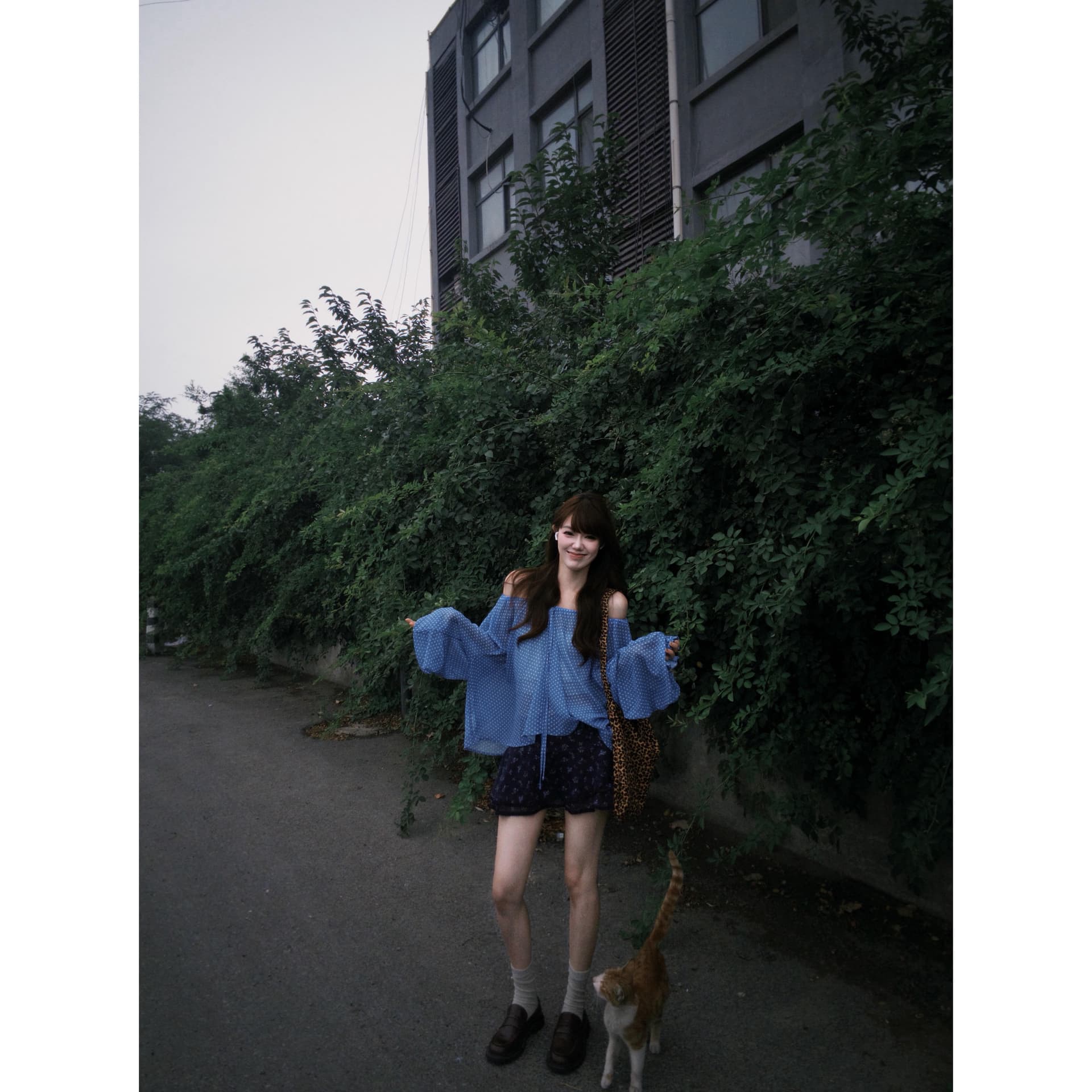 감사합니다. 아니요 고기 오프숄더 도트 무늬 레이스업 얇은 스타일 시폰 셔츠 여성 여름 루즈핏 마이크로 ~을 통해 디자인 센스 긴팔 맨위 상세 이미지 1
