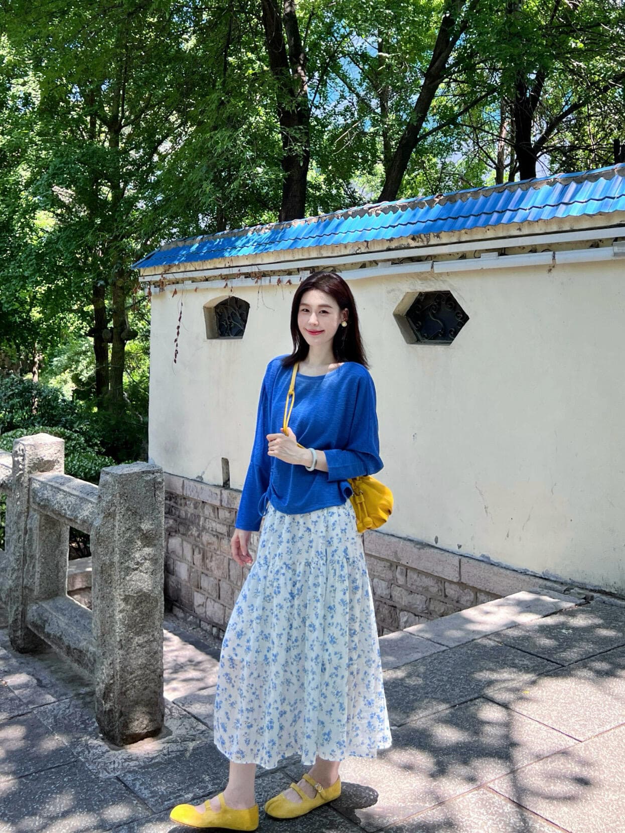 희 세계 휴가 바람 착용 가져 가라. 세트 여성 2026 봄 여름 얇은 스타일 니트 블라우스 꽃무늬 반신 스커트 투피스 세트