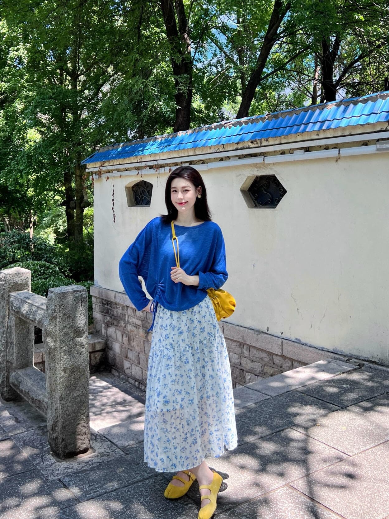 희 세계 휴가 바람 착용 가져 가라. 세트 여성 2026 봄 여름 얇은 스타일 니트 블라우스 꽃무늬 반신 스커트 투피스 세트 이미지 4