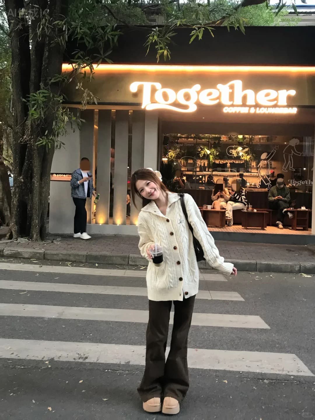 겨울 일본식 레트로 느긋한 느슨함 센스 우유 fufu 맨위 패션 디자인 센스 화이트 두꺼운 니트 카디건 코트 상세 이미지 3