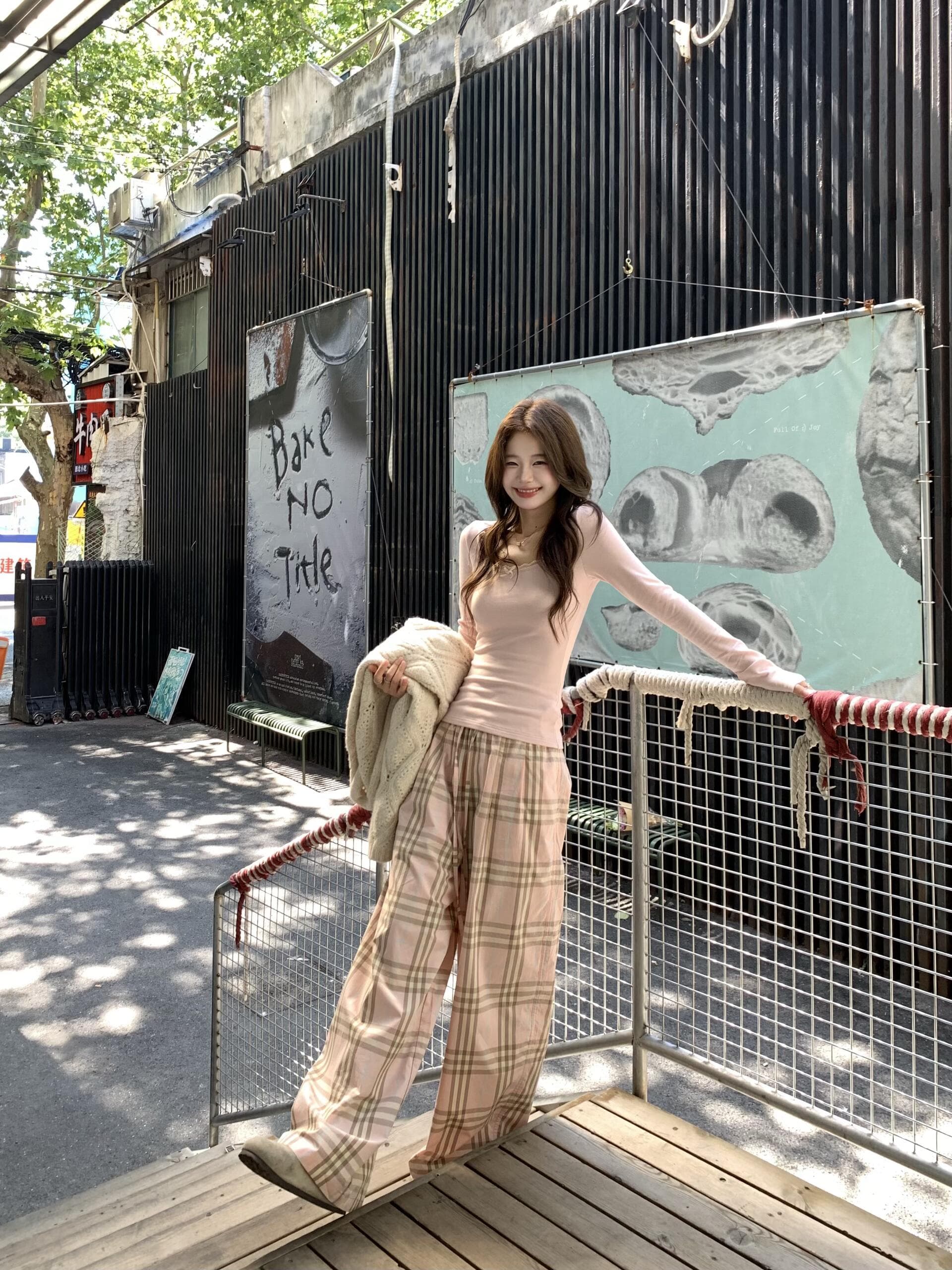 oioi esse 느긋한 센스 레이스업 자수 니트 오픈 가디건 여성 가을 겨울 캐주얼 바람 살구 색상 외출용 스웨터 상세 이미지 2