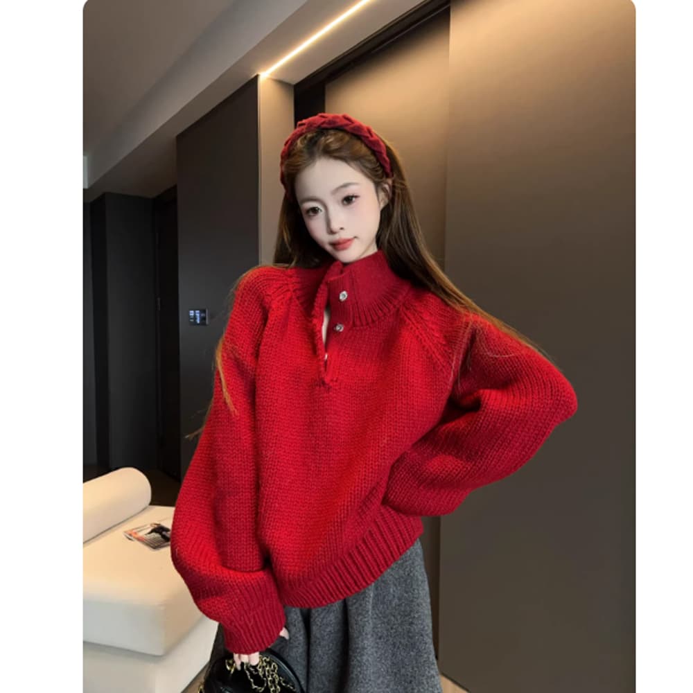 반하이넥 레트로 스웨터 여자 가을 겨울 2025 루즈핏 캐주얼 다용도 느긋한 맨위 스웨터 트렌디 이미지 5
