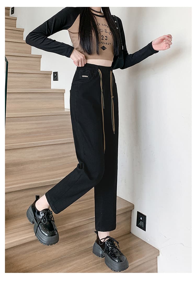 빅 사이즈 지방 mm 허리밴드 레이스업 슬림해 보이는 표지 넓적 다리 청바지 여성 봄 새로운 다용도 표지 고기 캐주얼 하렘 바지 상세 이미지 15