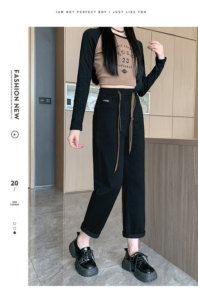 빅 사이즈 지방 mm 허리밴드 레이스업 슬림해 보이는 표지 넓적 다리 청바지 여성 봄 새로운 다용도 표지 고기 캐주얼 하렘 바지 상세 이미지 17