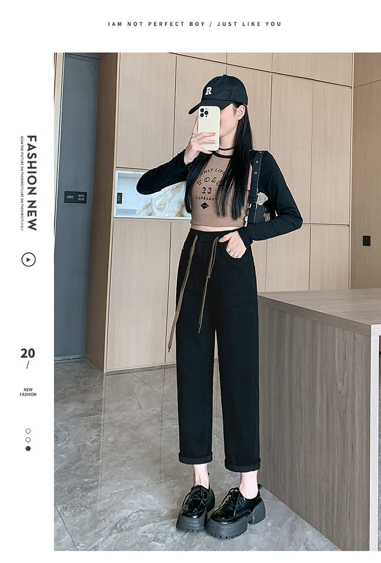 빅 사이즈 지방 mm 허리밴드 레이스업 슬림해 보이는 표지 넓적 다리 청바지 여성 봄 새로운 다용도 표지 고기 캐주얼 하렘 바지 상세 이미지 20