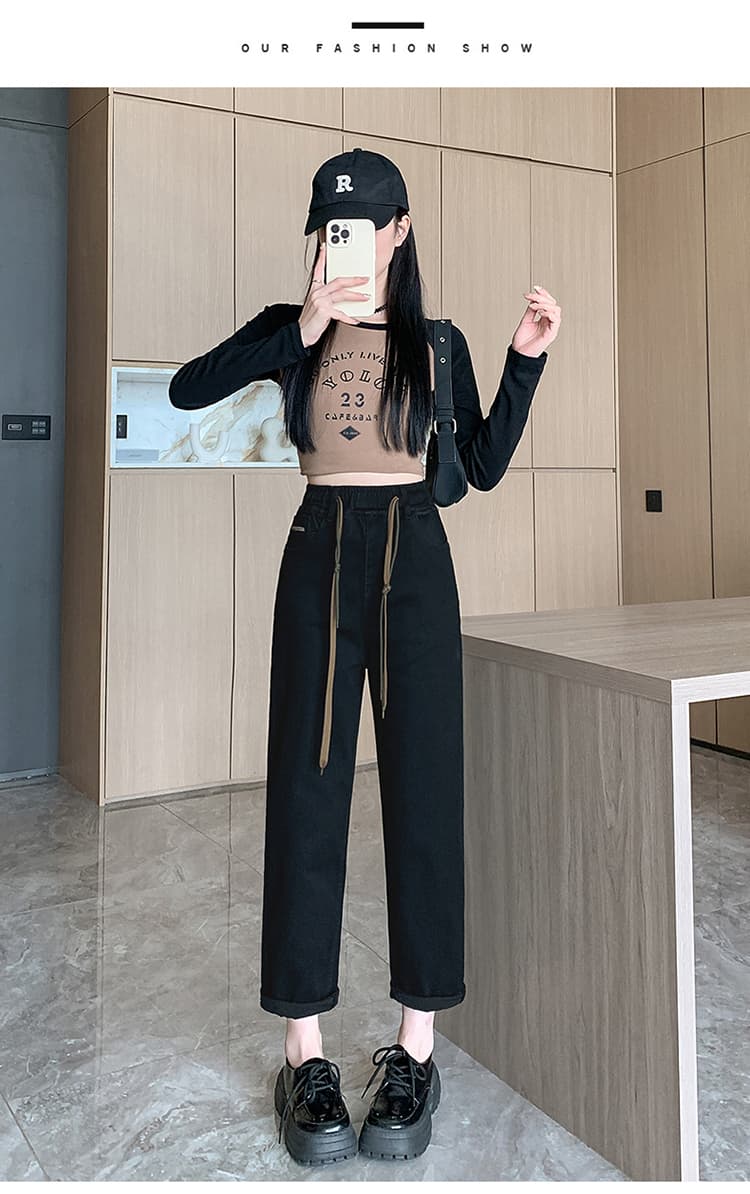 빅 사이즈 지방 mm 허리밴드 레이스업 슬림해 보이는 표지 넓적 다리 청바지 여성 봄 새로운 다용도 표지 고기 캐주얼 하렘 바지 상세 이미지 21
