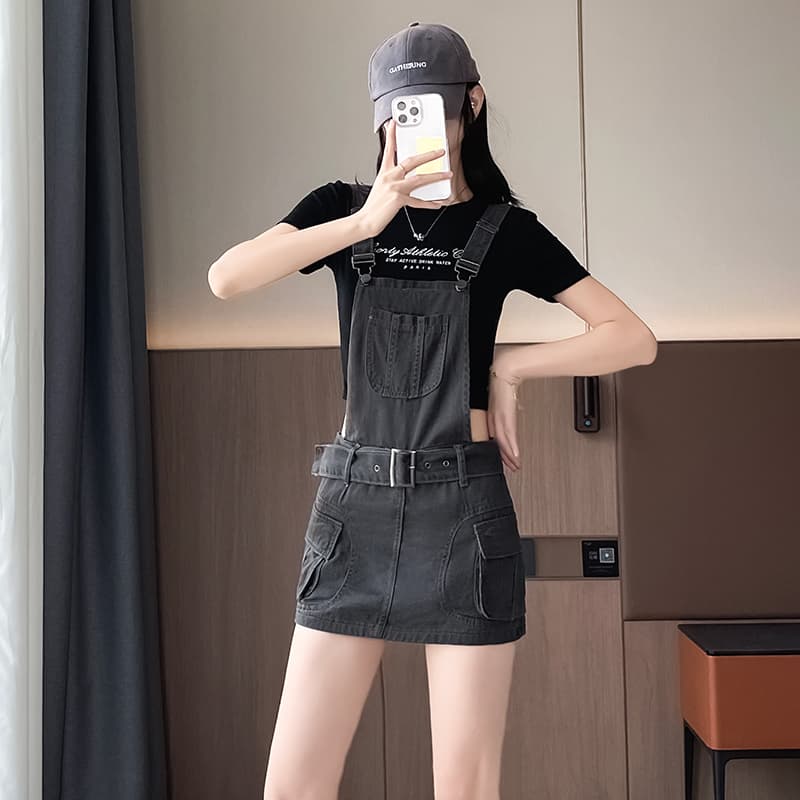 아메리칸 멜빵 스커트 여성 2026 새로운 작은 키 워크웨어 드레스 달콤한 차가운 핫걸 타이트 스커트 슬림해 보이는 데님 미니 스커트 이미지 3