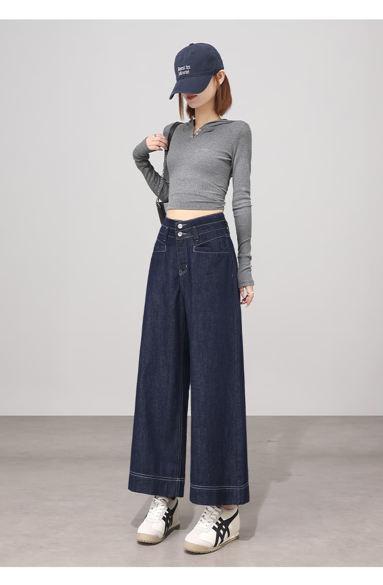 디자인 센스 단 닝 블루 9 포인트 넓은 다리 청바지 여성 2026 새로운 봄 가을 여름 도루 센스 루즈핏 스트레이트 바지 상세 이미지 12