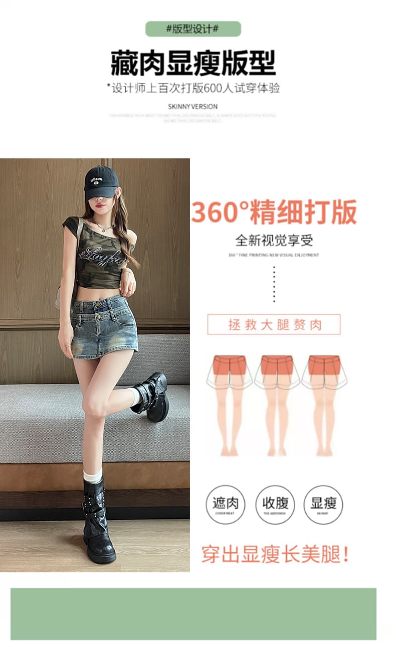페이크 레이어드 데님 짧은 치마바지 여성 2026 여름 새로운 패션 하이웨이스트 슬림해 보이는 반신 스커트 슬림해 보이는 타이트 스커트 반바지 상세 이미지 9