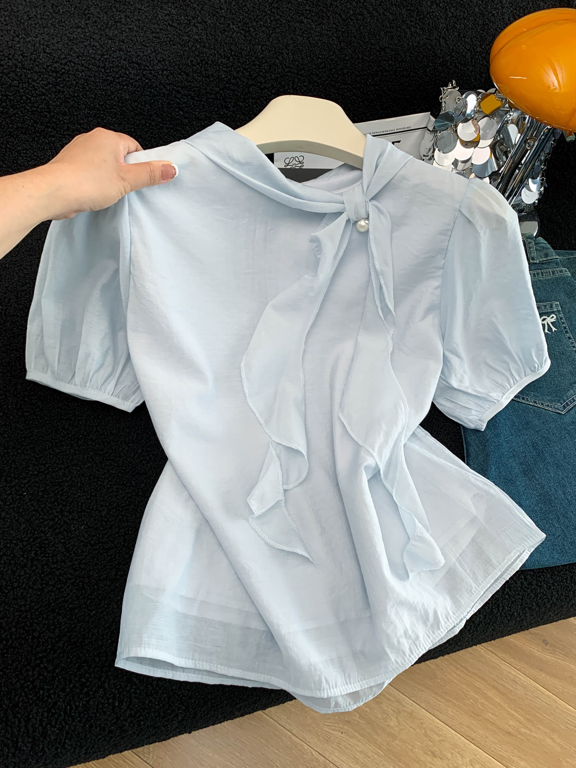 프랑스식 품격 리본 반팔 여성 셔츠 2026 여름 새로운 출퇴근 통기성 고급 센스 외국 가스 맨위 여성 상세 이미지 18