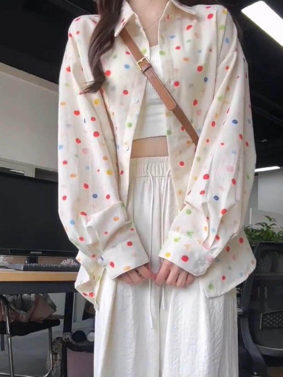 한 부서 도파민 색상 도트 무늬 연령 감소 긴팔 셔츠 남녀 여름 고급 센스 캐주얼 자외선 차단 재킷 맨위 이미지 2