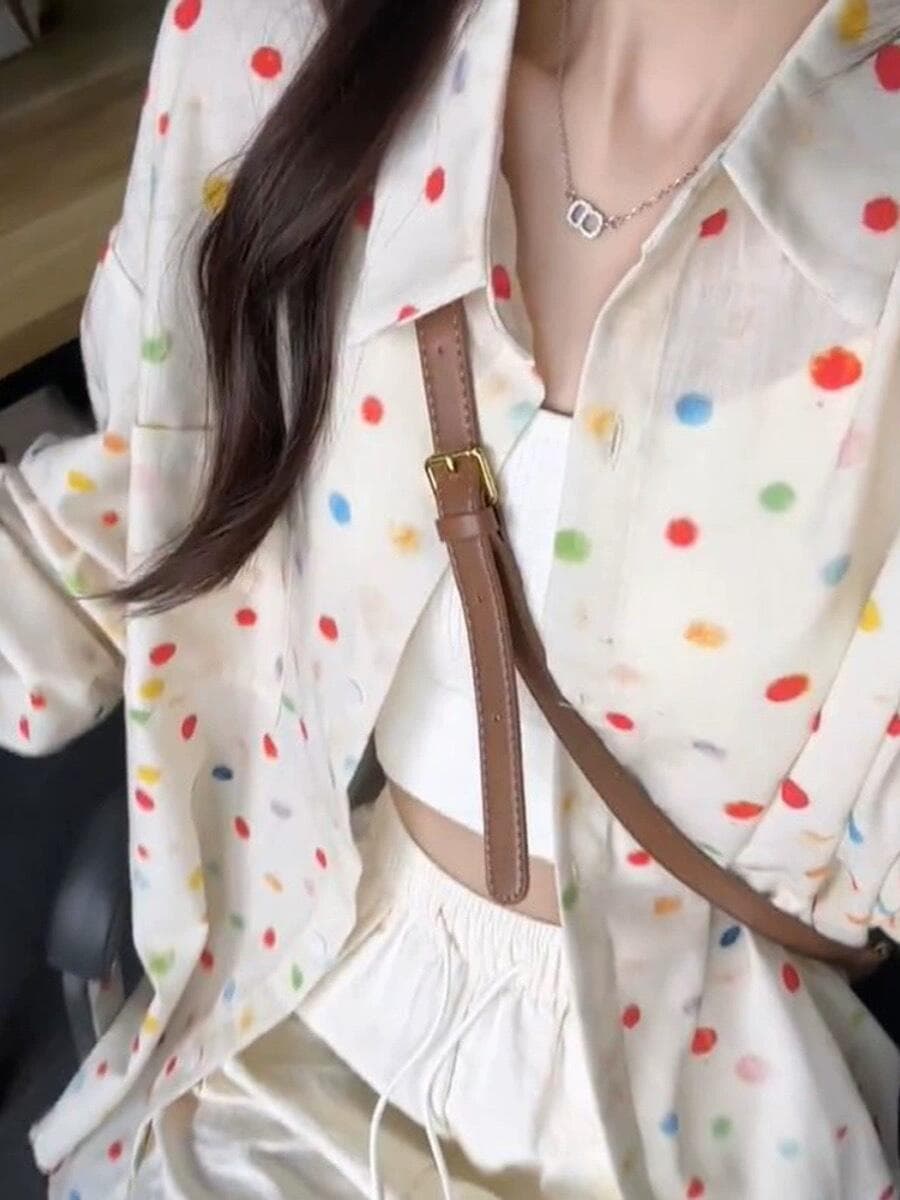 한 부서 도파민 색상 도트 무늬 연령 감소 긴팔 셔츠 남녀 여름 고급 센스 캐주얼 자외선 차단 재킷 맨위 이미지 3