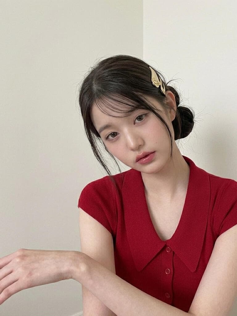 여름 새로운 빨간색 POLO 칼라 얼음 실크 폴로 칼라 민소매 플리츠 반신 스커트 빅 플레어 스커트 롱 스커트 투피스 세트 상세 이미지 6