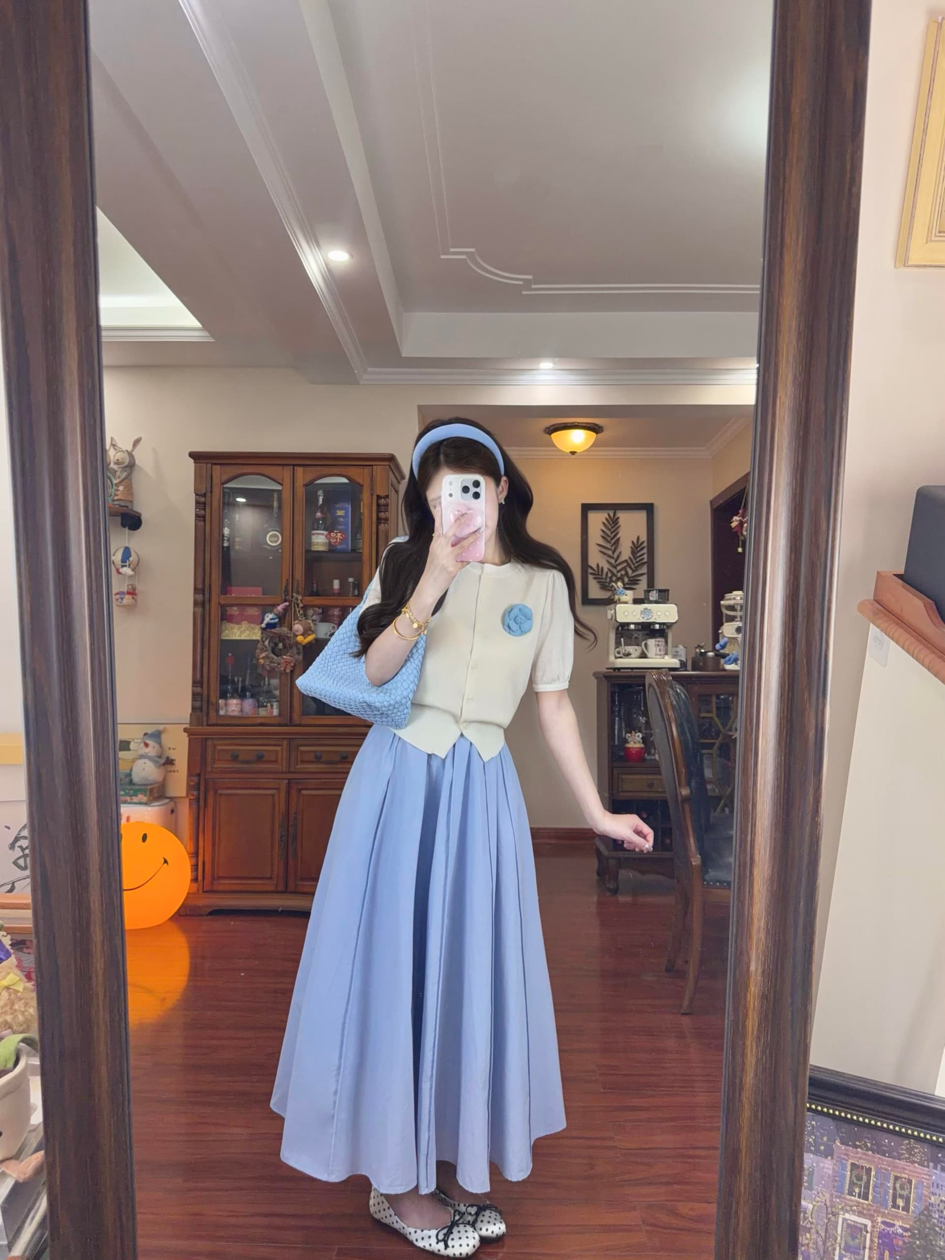 2026 슈퍼 화재 여름 드레스 연령 감소 ootd 착용 가져 가라. 전체 집합 검정색 3 차원 꽃 오픈 가디건 반신 스커트 투피스 슈트 상세 이미지 2