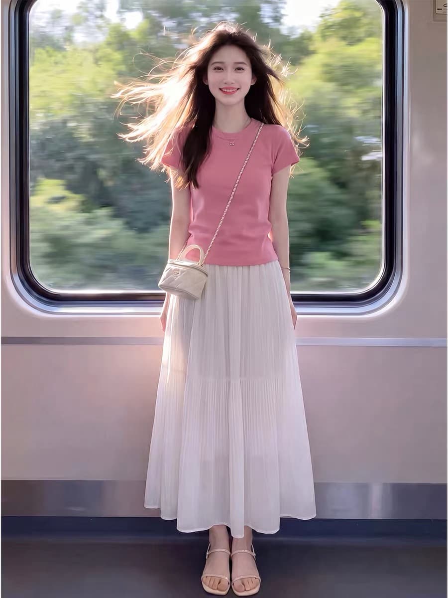 초여름 한 부서 ootd 착용 가져 가라. 전체 집합 슈퍼 화재 자이언트 잘 생긴 ~ 중 고급 센스 연령 감소 맨위 반신 치마 세트 여성 상세 이미지 1
