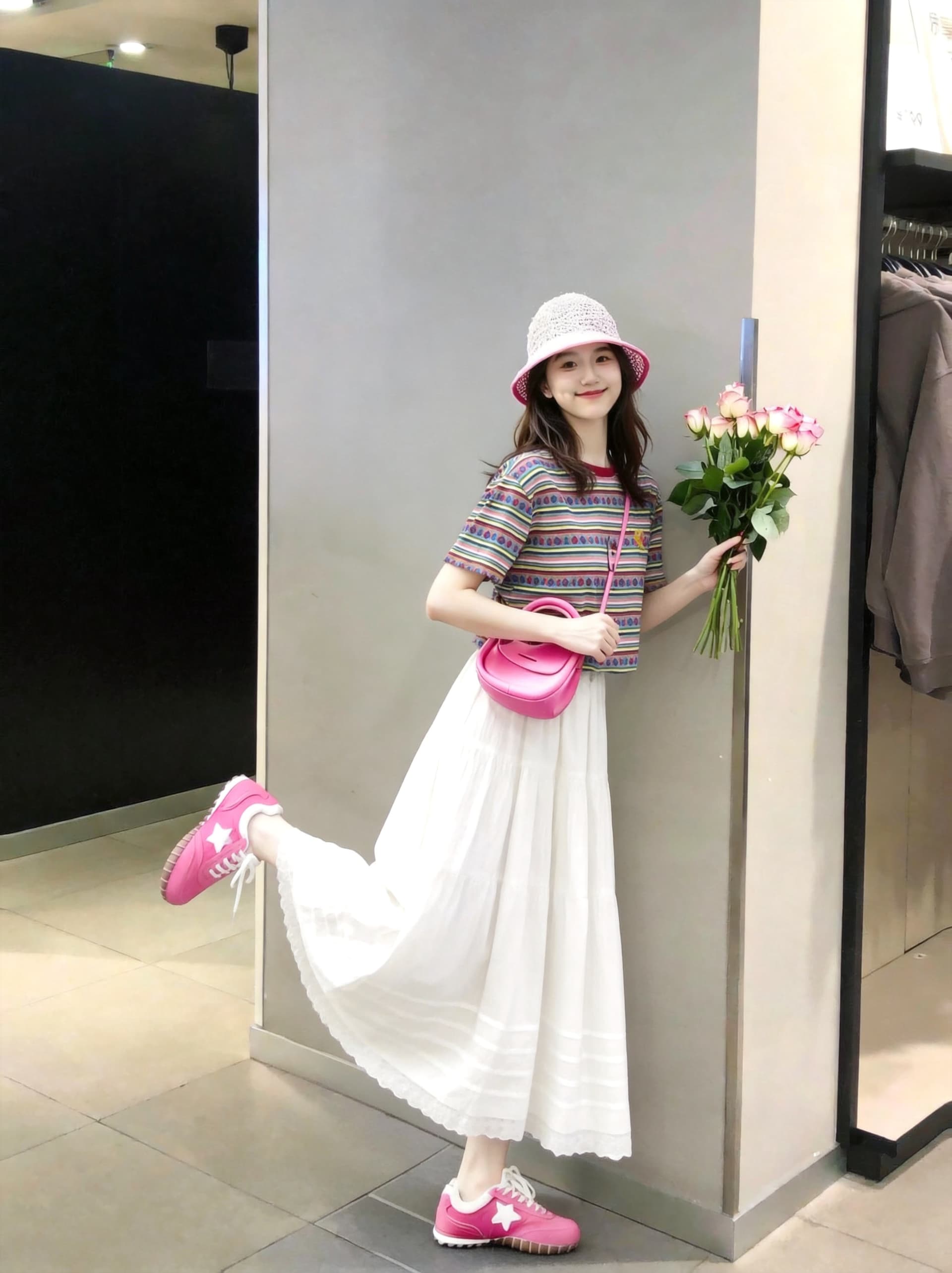 작은 키 여름 세트 드레스 여성 달콤한 매운맛 바람 한국 스타일 미니멀리즘 디자인 센스 반팔 맨위 패션 외국 가스 투피스 세트 이미지 3