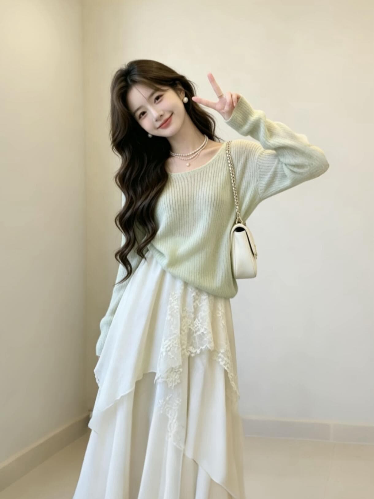 불규칙 레이스 조각 한 마디 반신 스커트 2026 가을 새로운 치마 홀로우 아웃 맨위 얇은 스타일 투피스 세트 이미지 2