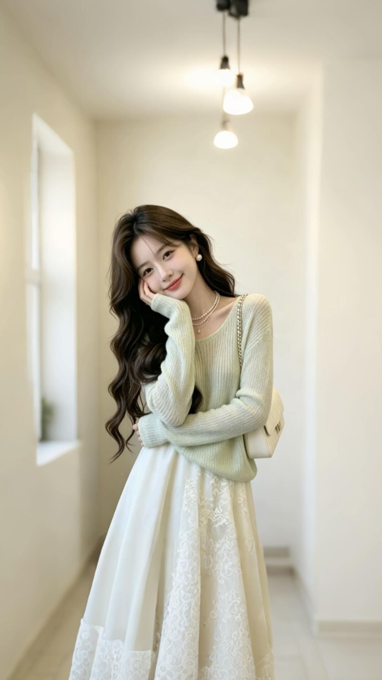 불규칙 레이스 조각 한 마디 반신 스커트 2026 가을 새로운 치마 홀로우 아웃 맨위 얇은 스타일 투피스 세트 상세 이미지 4