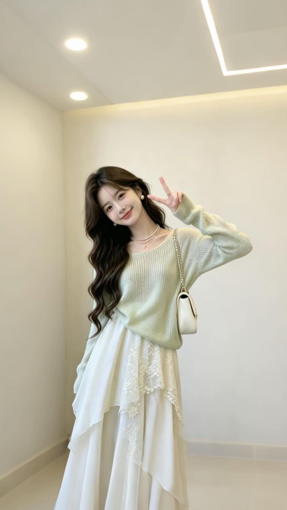 불규칙 레이스 조각 한 마디 반신 스커트 2026 가을 새로운 치마 홀로우 아웃 맨위 얇은 스타일 투피스 세트 상세 이미지 5