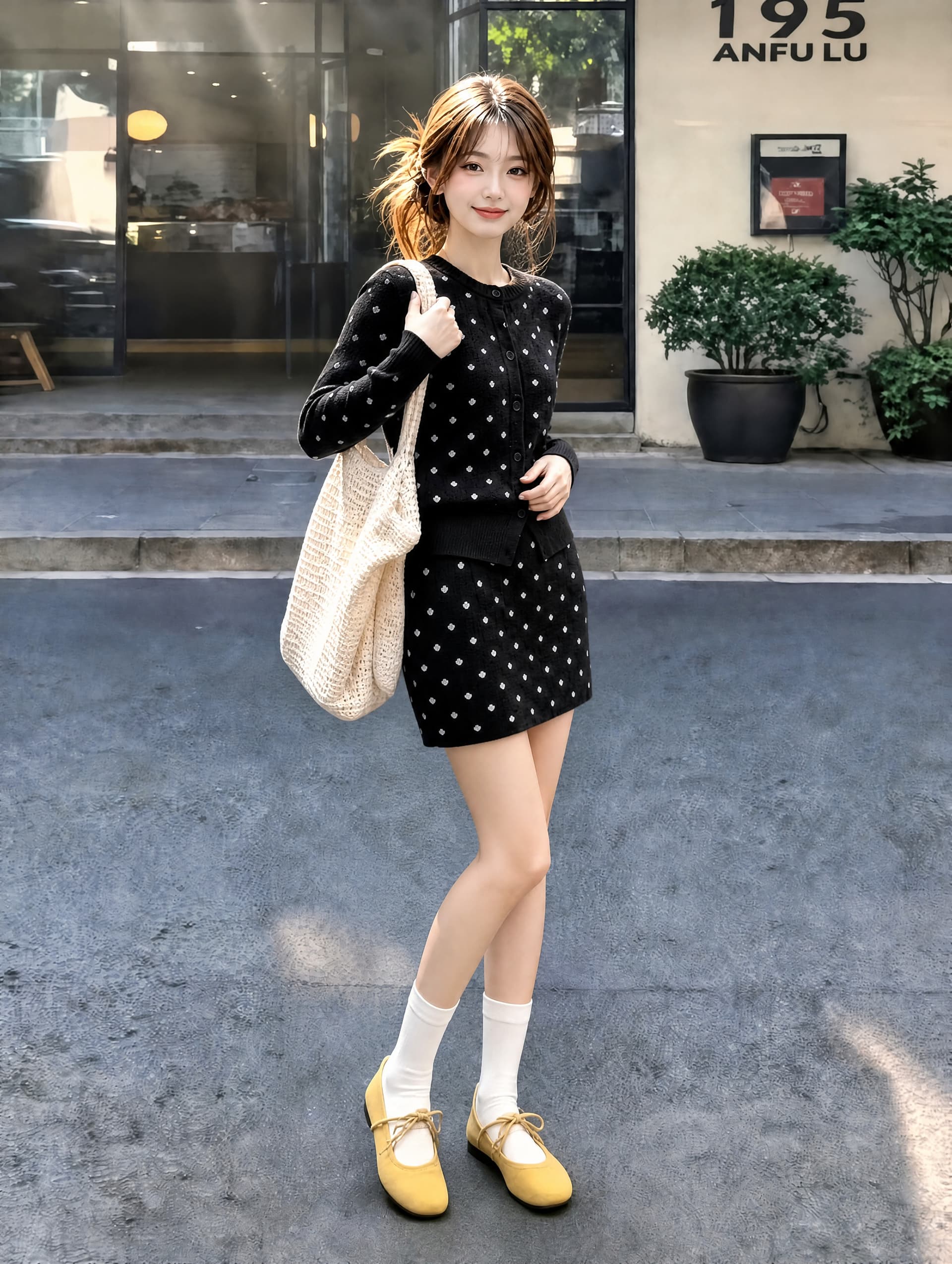 프랑스식 작은 도트 무늬 니트 세트 부드러운 찹쌀 라운드 넥 오픈 가디건 하이웨이스트 타이트 스커트 품격 투피스 세트 2026 새로운 여성 이미지 3