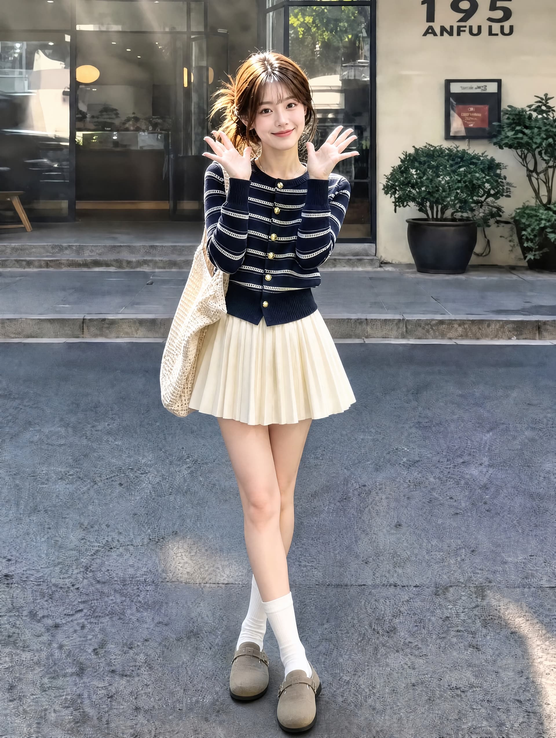 한 바람 chic 전체 집합 고유 한 아름다운 자이언트 잘 생긴 스트라이프 니트 오픈 가디건 한 마디 미니 스커트 투피스 슈트 26 가을 이미지 3