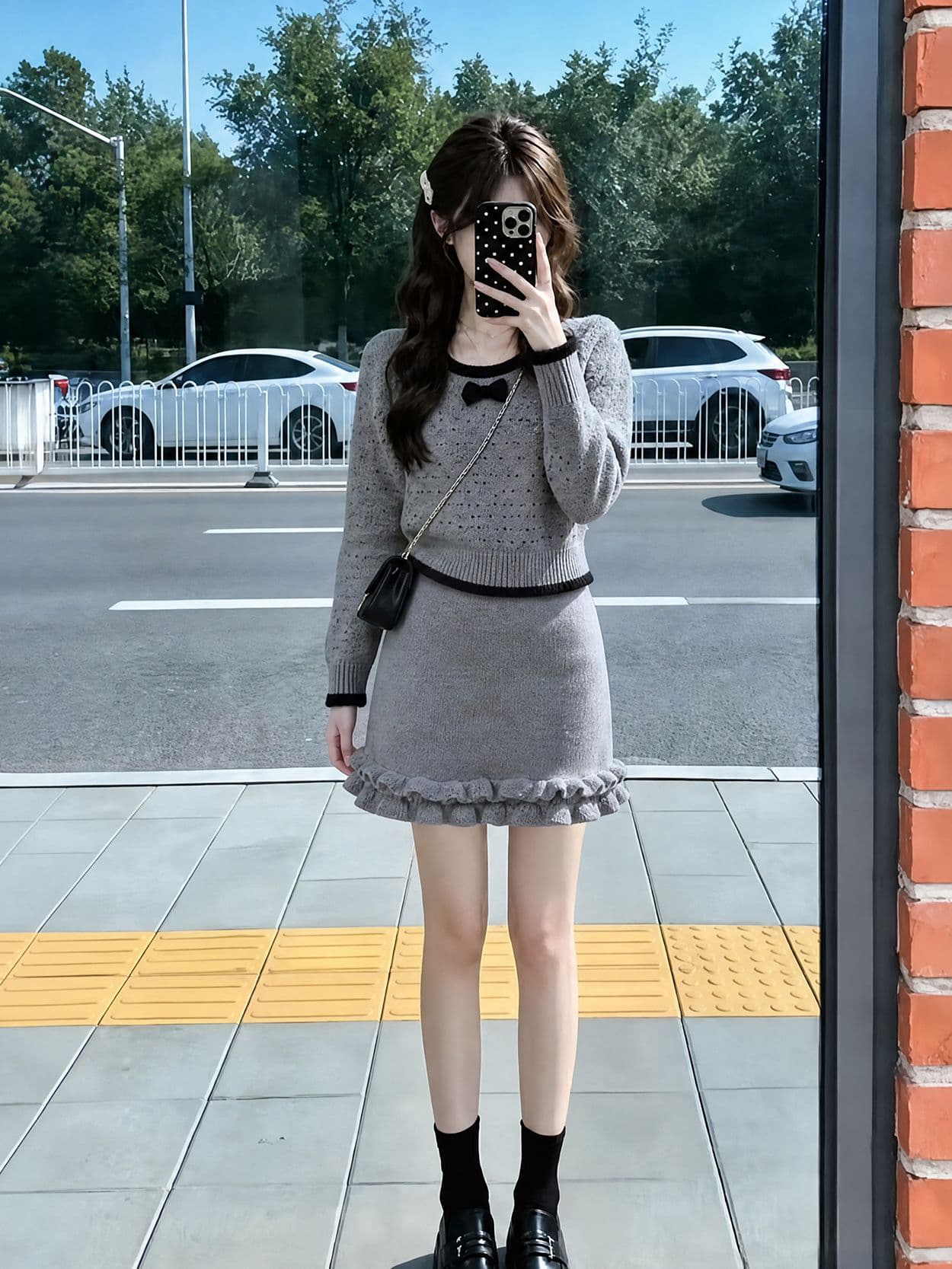 자이언트 잘 생긴 ~ 중 가을 겨울 한 부서 전체 집합 작은 키 회색 스웨터 반신 치마 작은 샤넬 스타일 세트 여성 겨울