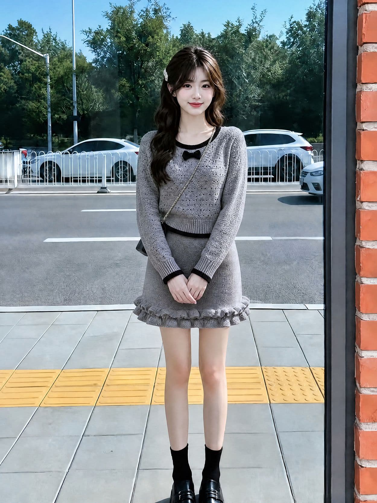 자이언트 잘 생긴 ~ 중 가을 겨울 한 부서 전체 집합 작은 키 회색 스웨터 반신 치마 작은 샤넬 스타일 세트 여성 겨울 상세 이미지 4