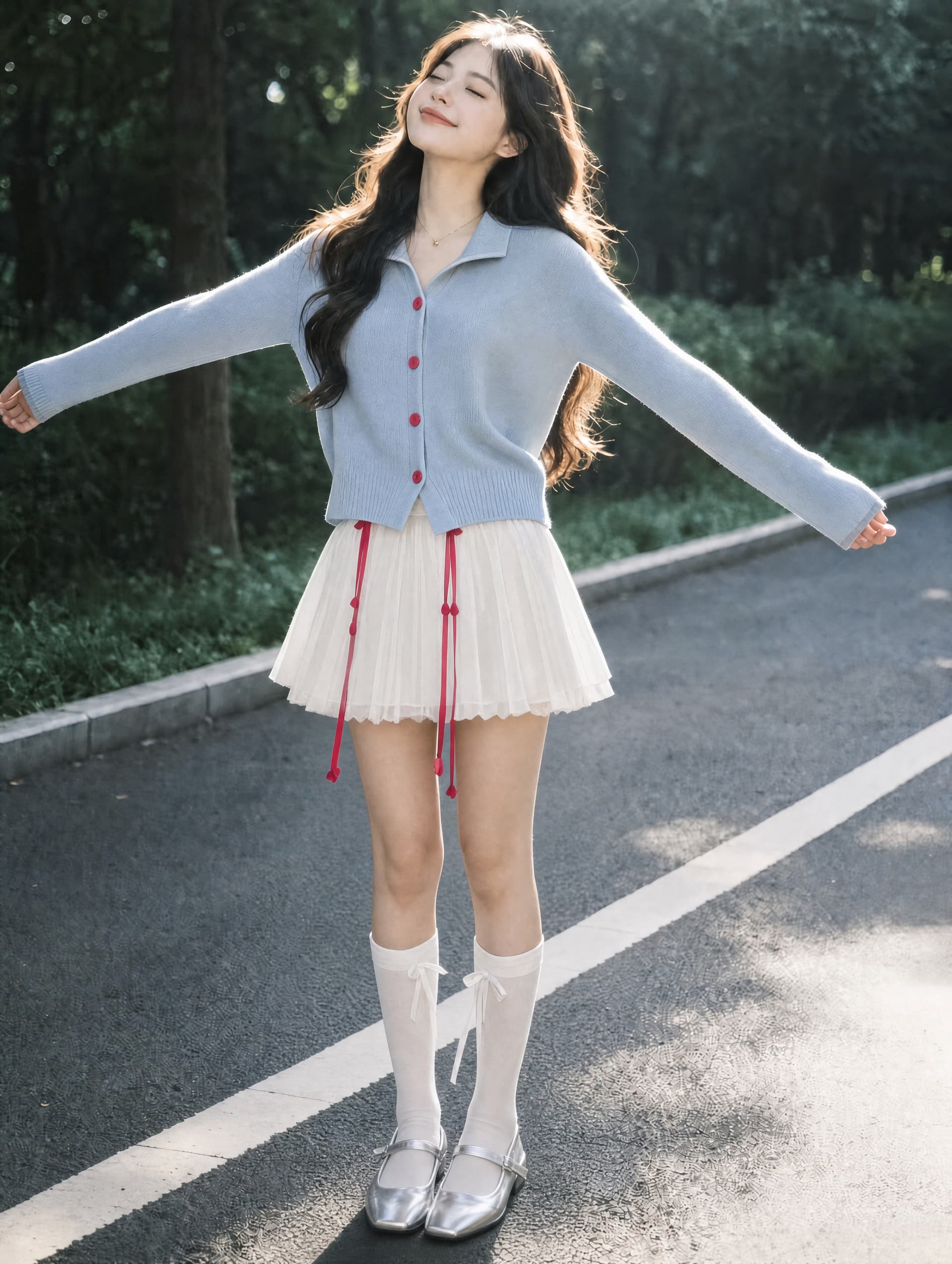 한 부서 전체 집합 ootd 착용 가져 가라. 아름다운 자이언트 잘 생긴 부드러운 바람 파란색 스웨터 미니 스커트 투피스 슈트 2026 가을 상세 이미지 3