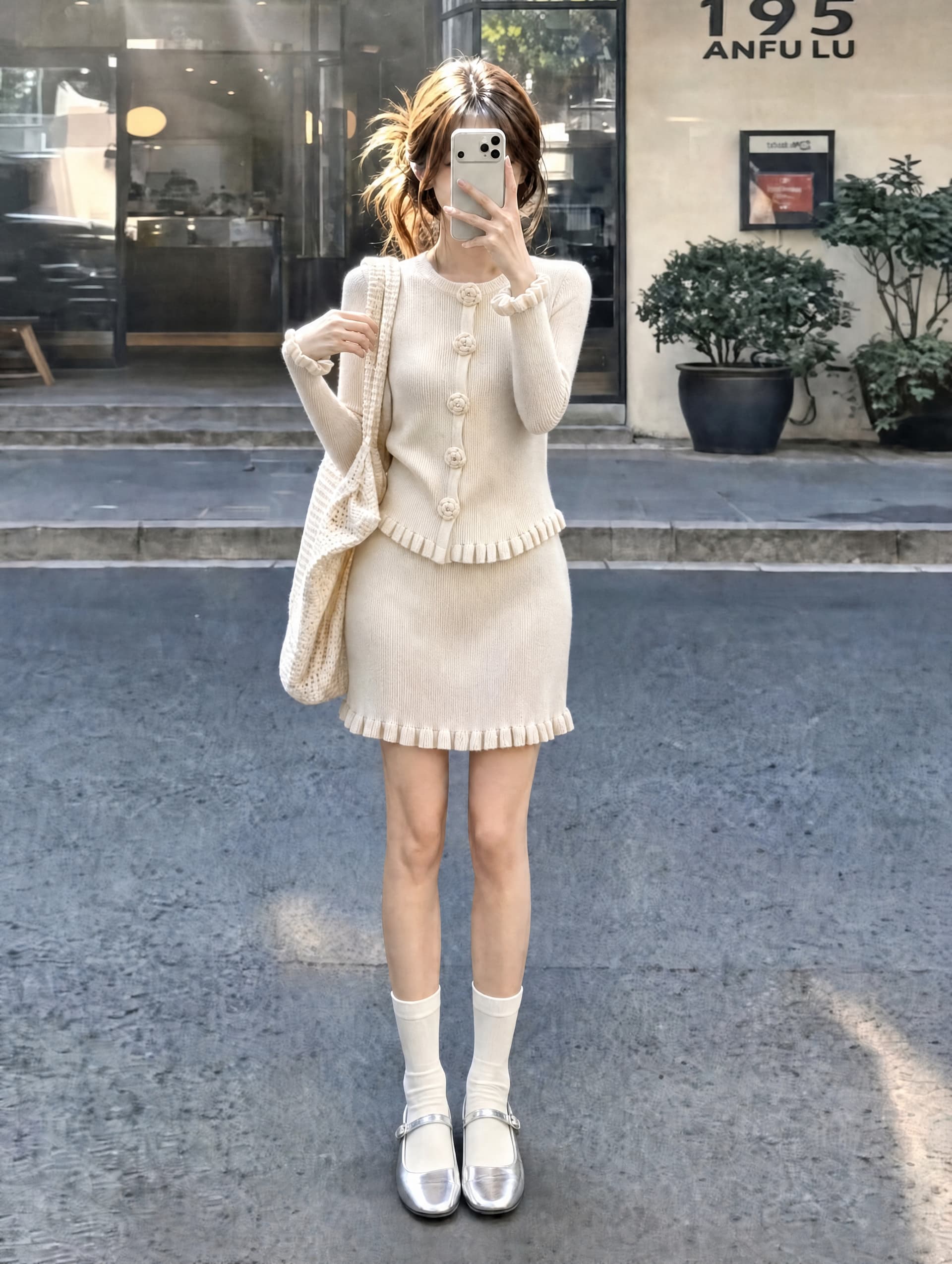 프랑스식 꽃 목이버섯 레이스 니트 세트 여성 슬림해 보이는 맨위 다용도 반신 미니 스커트 투피스 세트 이미지 2