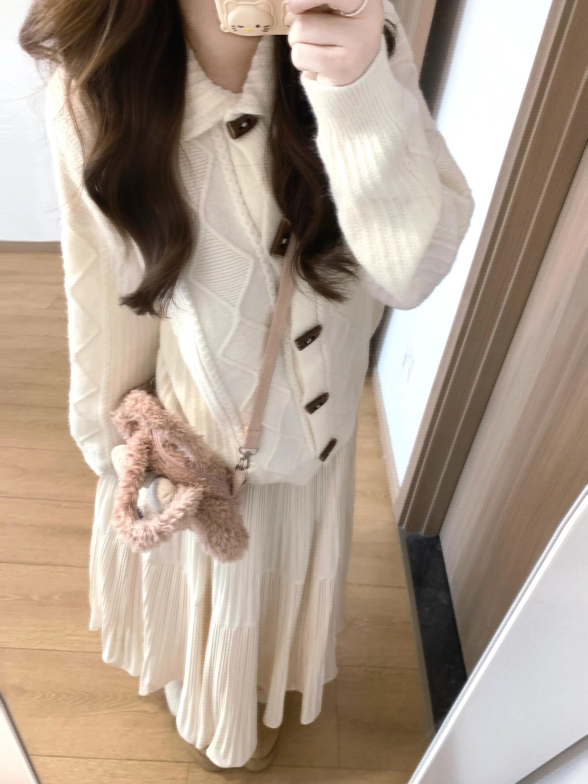 폴로 칼라 꽈배기 스웨터 느슨함 센스 스택 착용 캐주얼 모직물 맨위 반신 스커트 투피스 세트 세트