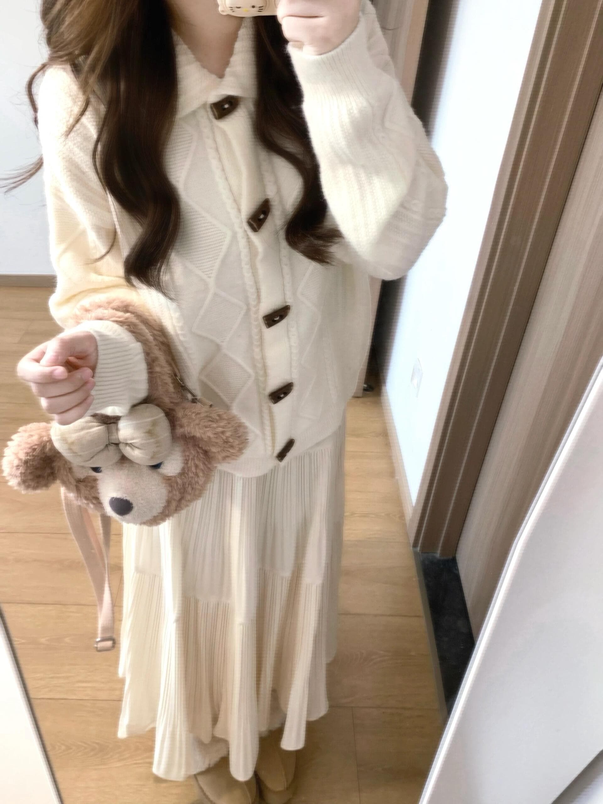 폴로 칼라 꽈배기 스웨터 느슨함 센스 스택 착용 캐주얼 모직물 맨위 반신 스커트 투피스 세트 세트 상세 이미지 6