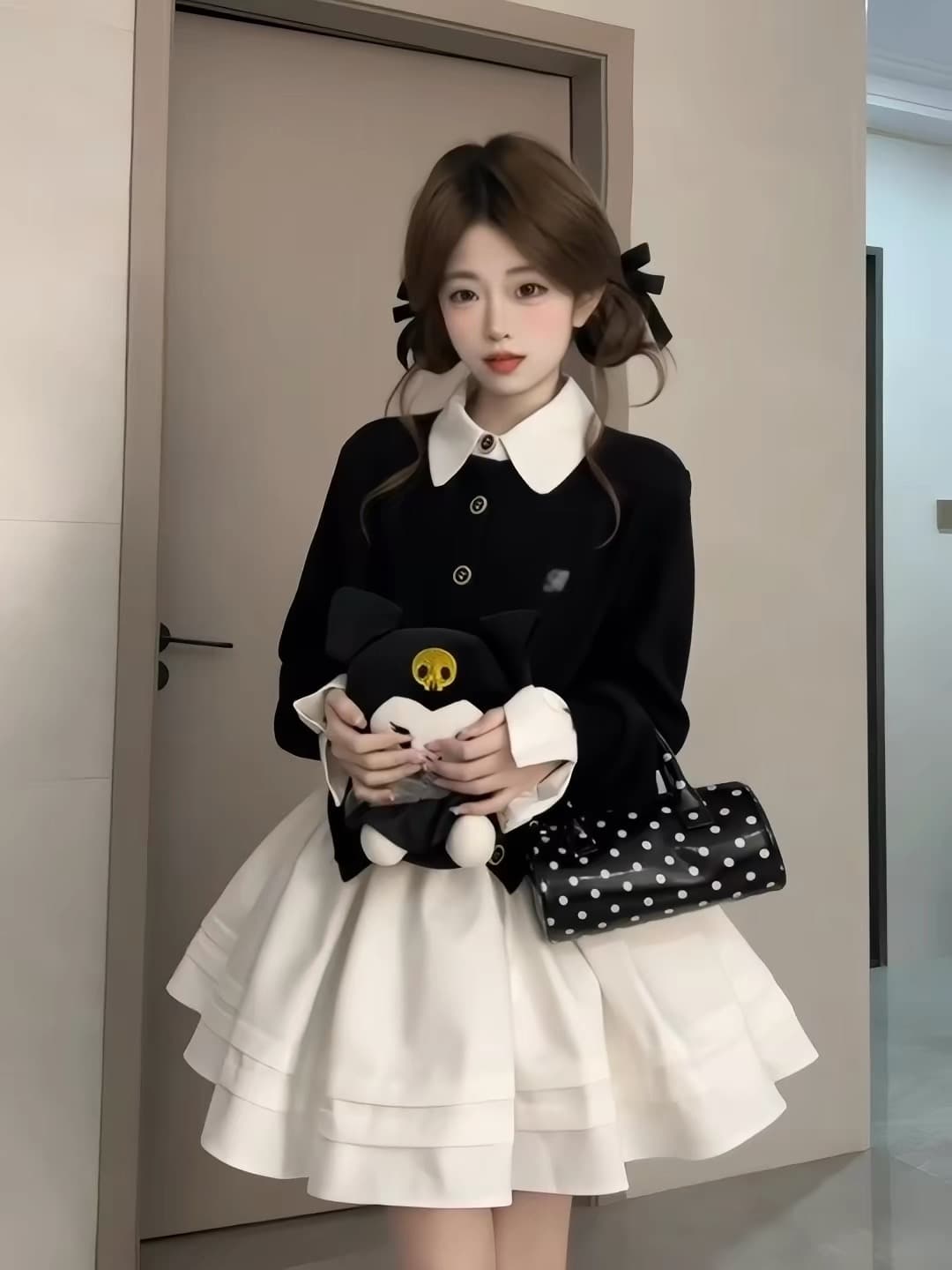 한 부서 학원 스타일 배색 페이크 레이어드 여성 드레스 봄 가을 자이언트 잘 생긴 플리츠 치마 착용 가져 가라. 에이즈 환자 세트 이미지 4