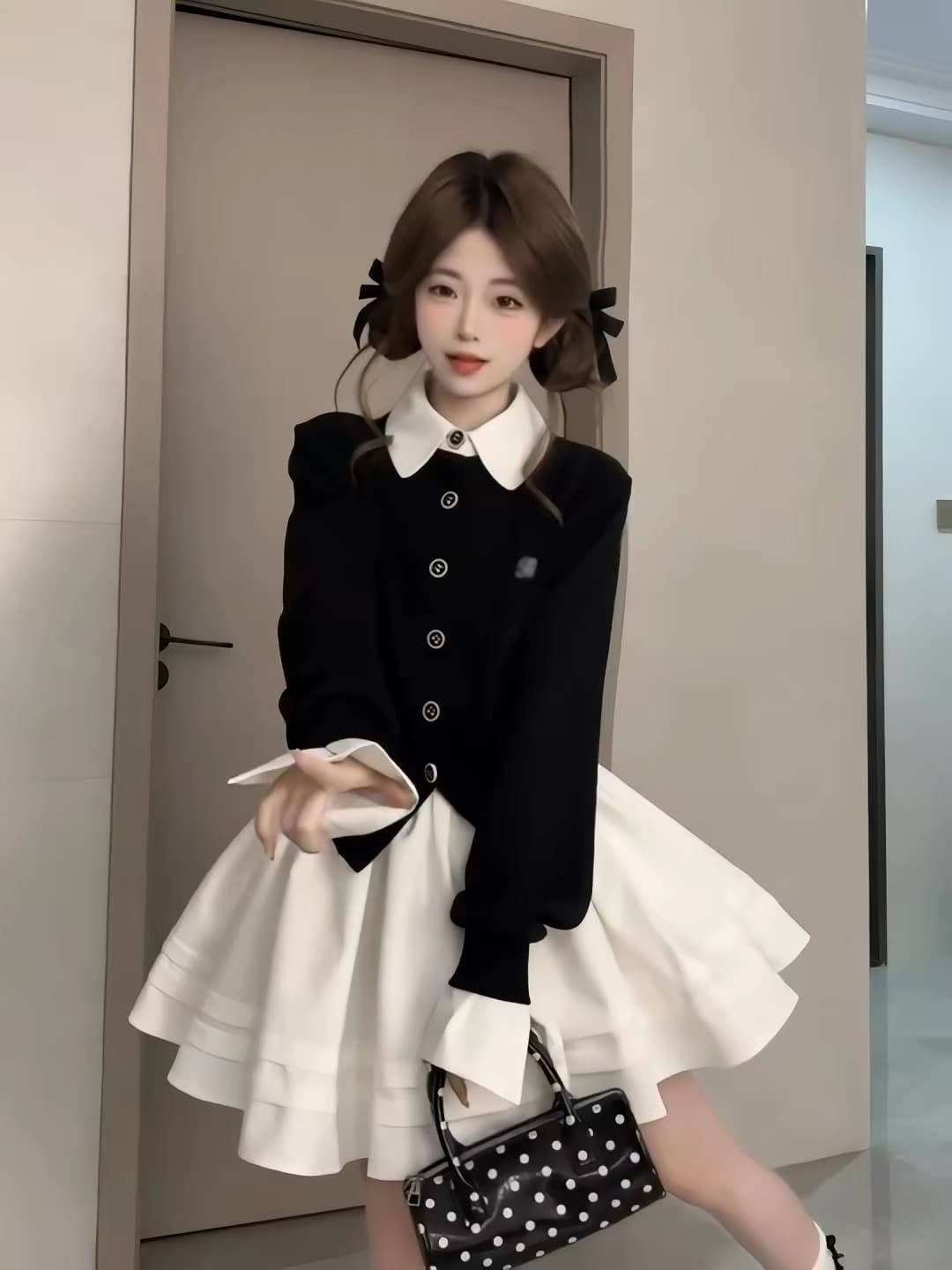 한 부서 학원 스타일 배색 페이크 레이어드 여성 드레스 봄 가을 자이언트 잘 생긴 플리츠 치마 착용 가져 가라. 에이즈 환자 세트 상세 이미지 5