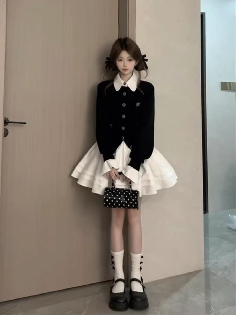 한 부서 학원 스타일 배색 페이크 레이어드 여성 드레스 봄 가을 자이언트 잘 생긴 플리츠 치마 착용 가져 가라. 에이즈 환자 세트 상세 이미지 6