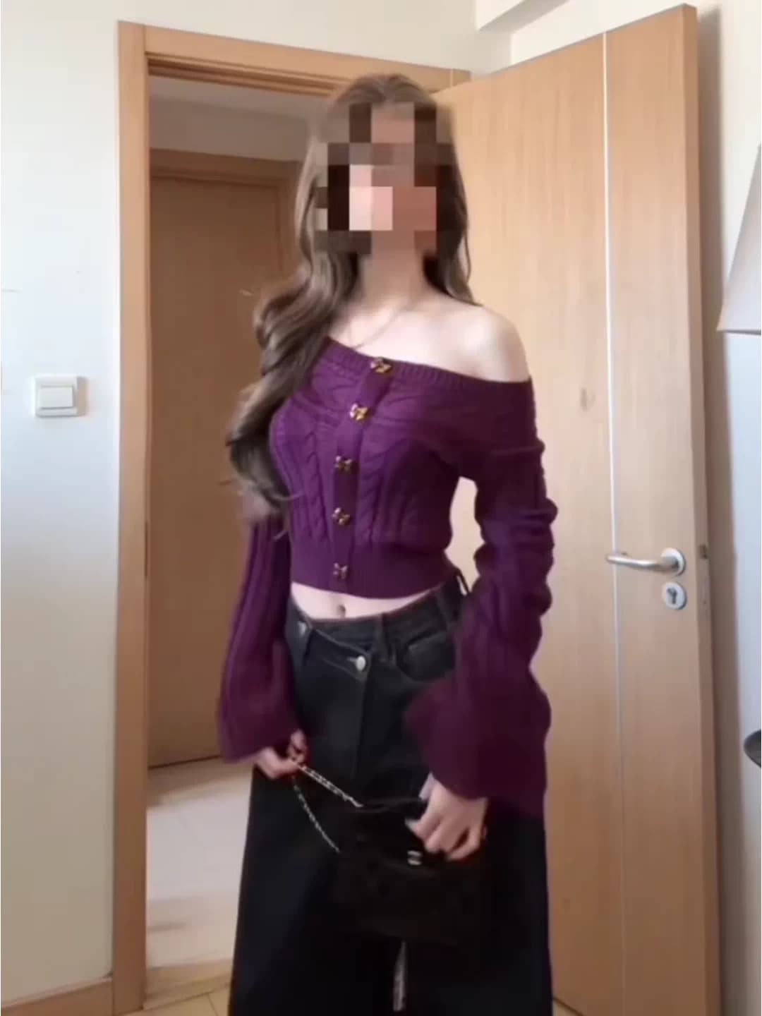 아메리칸 레트로 보라색 니트 오픈 가디건 여성 가을 새로운 높은 추위 부서 나비 매듭 버클 몸매 가꾸기 쇼트 스타일 스웨터 코트 이미지 2