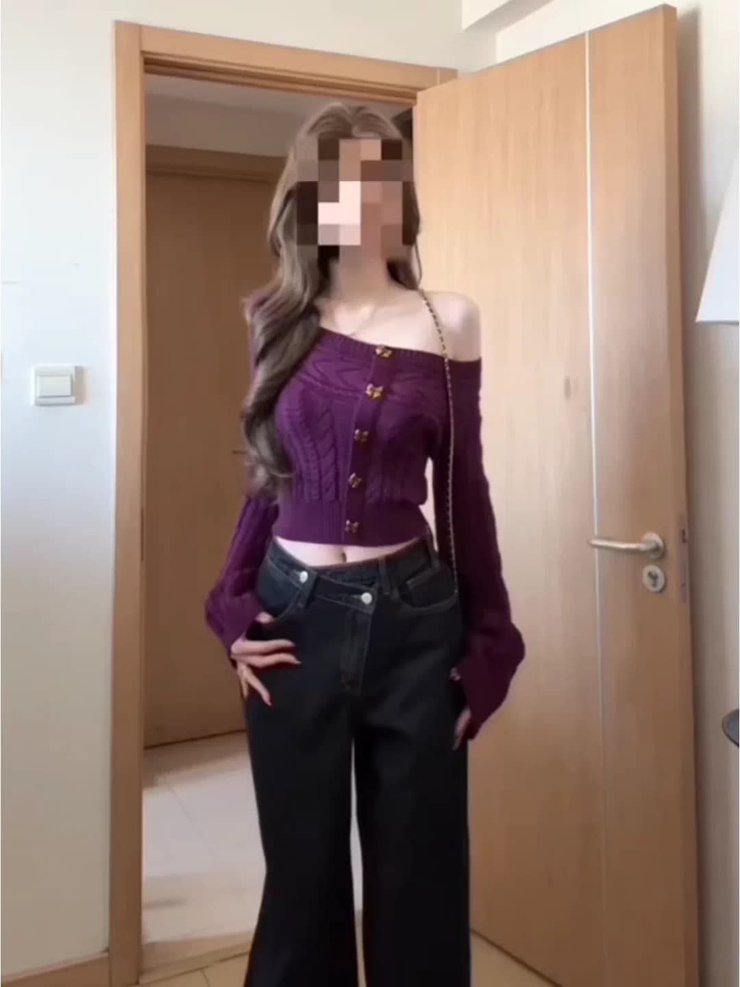 아메리칸 레트로 보라색 니트 오픈 가디건 여성 가을 새로운 높은 추위 부서 나비 매듭 버클 몸매 가꾸기 쇼트 스타일 스웨터 코트 상세 이미지 4
