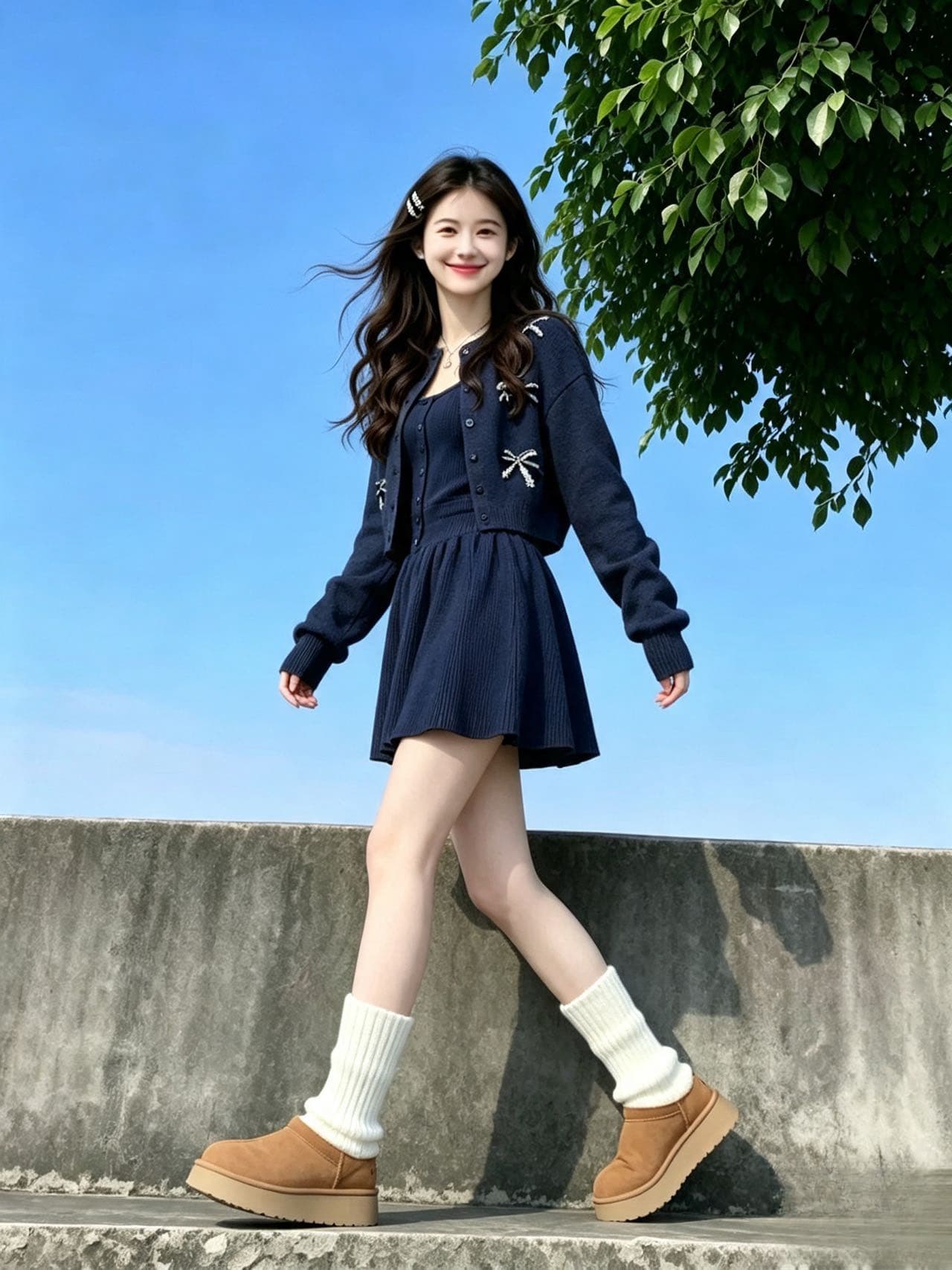 해군 니트 여성 드레스 가을 겨울 2026 새로운 작은 키 miu 한 부서 조기 가을 착용 가져 가라. 에이즈 환자 세트 상세 이미지 4