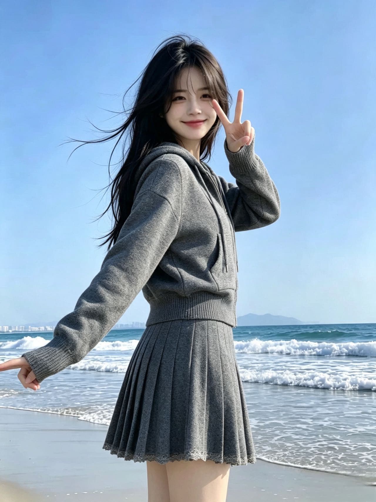 자이언트 잘 생긴 ~ 중 세트 여성 가을 겨울 2026 새로운 슈퍼 화재 슬림해 보이는 느긋한 바람 니트 스웨터 플리츠 스커트 투피스 세트 트렌디 상세 이미지 2