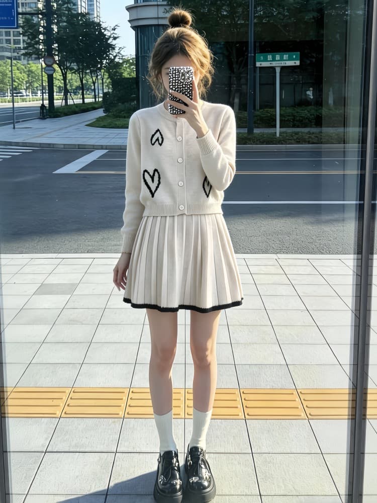 새로운 한 부서 전체 집합 ootd 착용 가져 가라. 부드러운 느긋한 바람 자이언트 잘 생긴 니트 오픈 가디건 미니 스커트 투피스 슈트 트렌디 상세 이미지 2