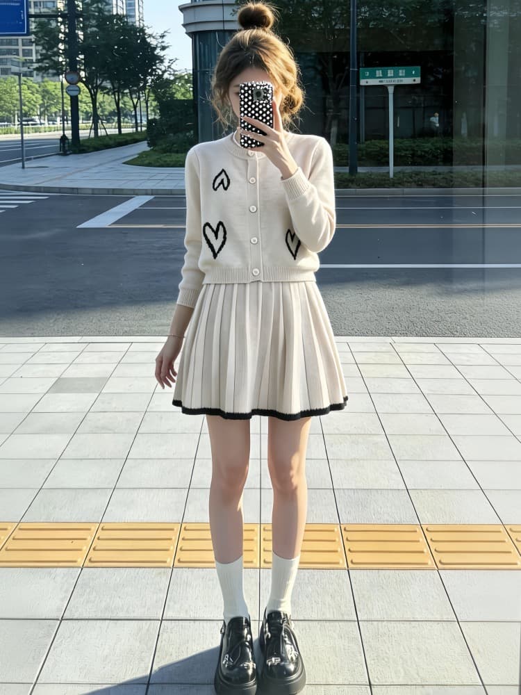 새로운 한 부서 전체 집합 ootd 착용 가져 가라. 부드러운 느긋한 바람 자이언트 잘 생긴 니트 오픈 가디건 미니 스커트 투피스 슈트 트렌디 상세 이미지 3