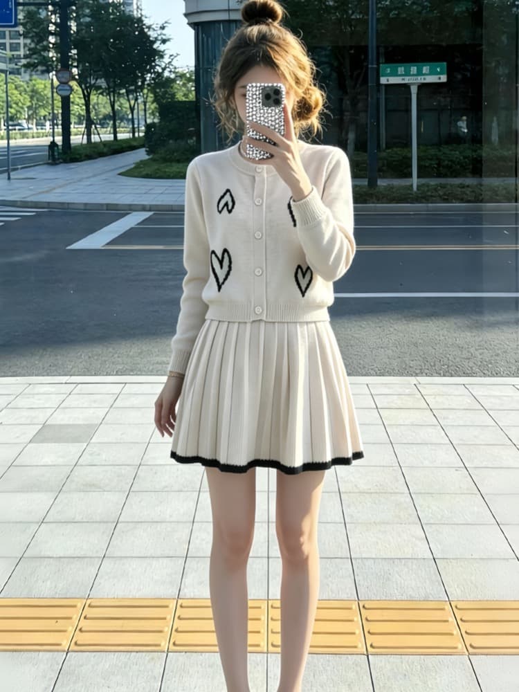 새로운 한 부서 전체 집합 ootd 착용 가져 가라. 부드러운 느긋한 바람 자이언트 잘 생긴 니트 오픈 가디건 미니 스커트 투피스 슈트 트렌디 상세 이미지 4