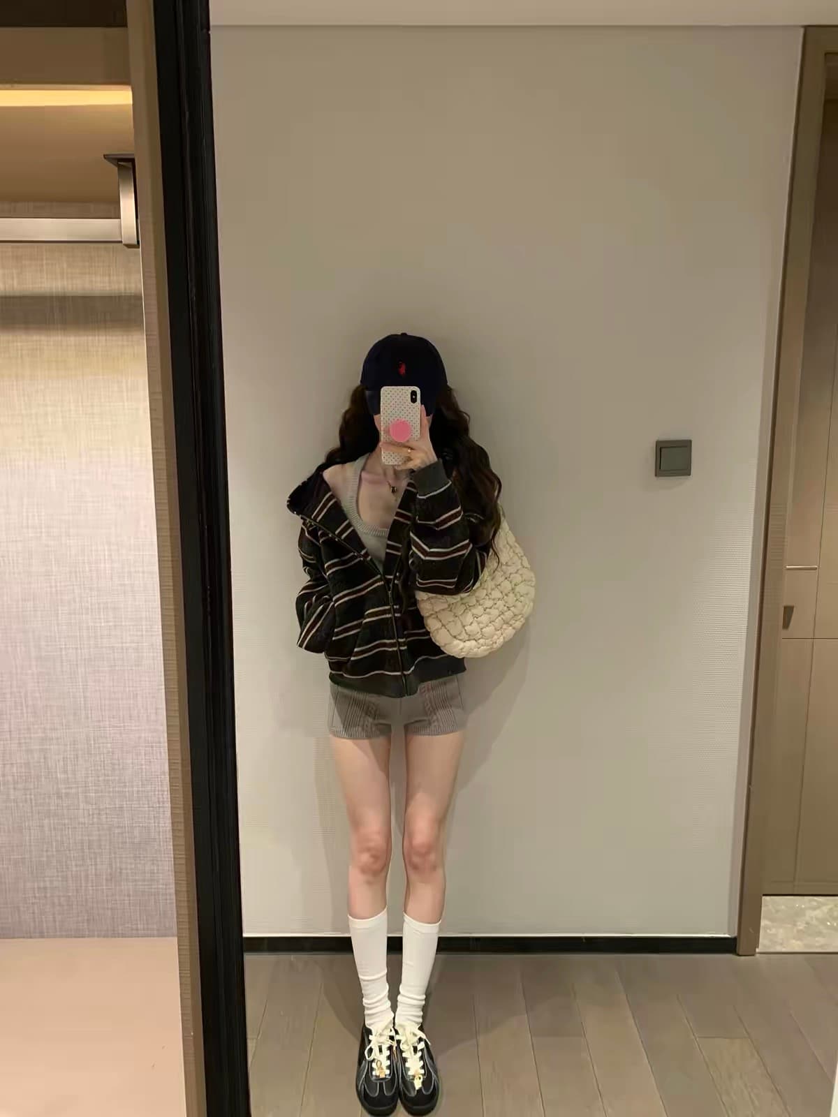 아메리칸 레트로 패치워크 스트라이프 오픈 가디건 지퍼 후드티 여성 봄 루즈핏 디자인 센스 슬림해 보이는 다용도 느긋한 재킷 상세 이미지 3