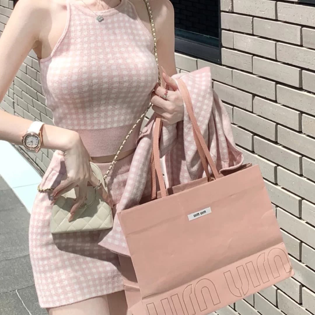 프랑스식 작은 샤넬 스타일 배색 니트 오픈 가디건 세트 여성 가을 겨울 천 금빛 바람 품격 오픈 가디건 조끼 반 스커트 3종 세트 이미지 5