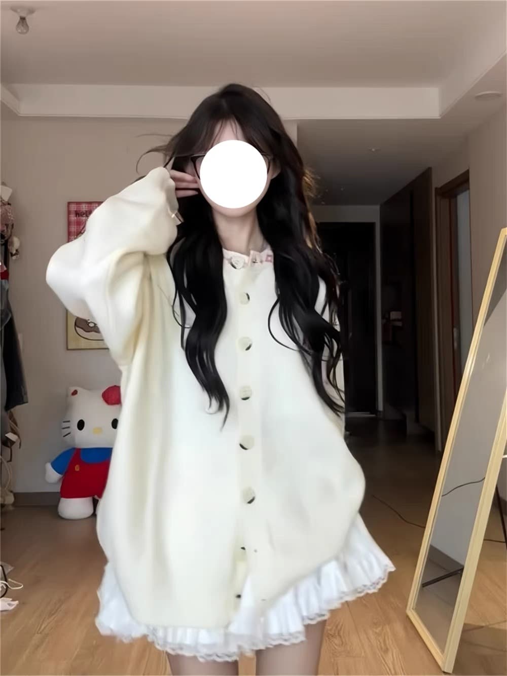 작은 키 한 부서 느긋한 바람 단추 오픈 가디건 라운드 넥 맨위 여성 루즈핏 스웨터 코트 가을 겨울 슬림해 보이는 니트 스웨터 이미지 4